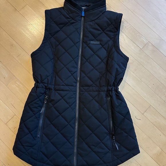 Nautica blak quilted zip up long vest, S - Picture 3 of 7